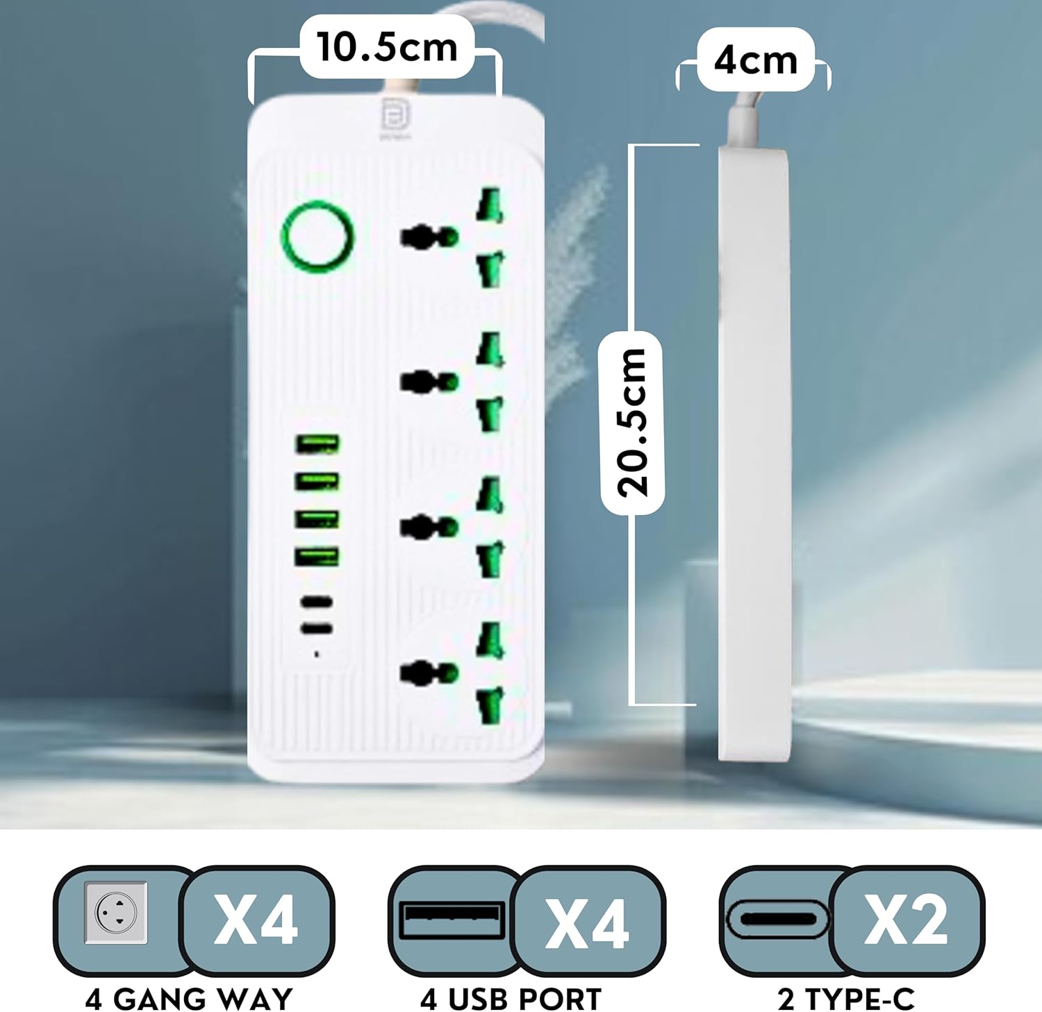 Multi-Plug Universal Extension Cord with 4
