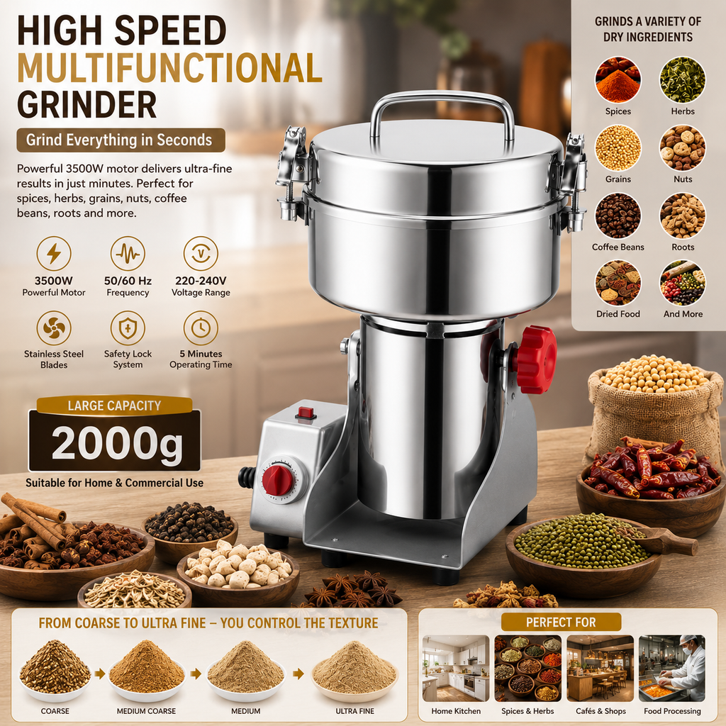 High Speed Stainless Steel Grinder 4000W, 2000g Capacity