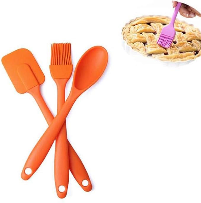 3 Piece Silicone Spatula Spoon & Brush