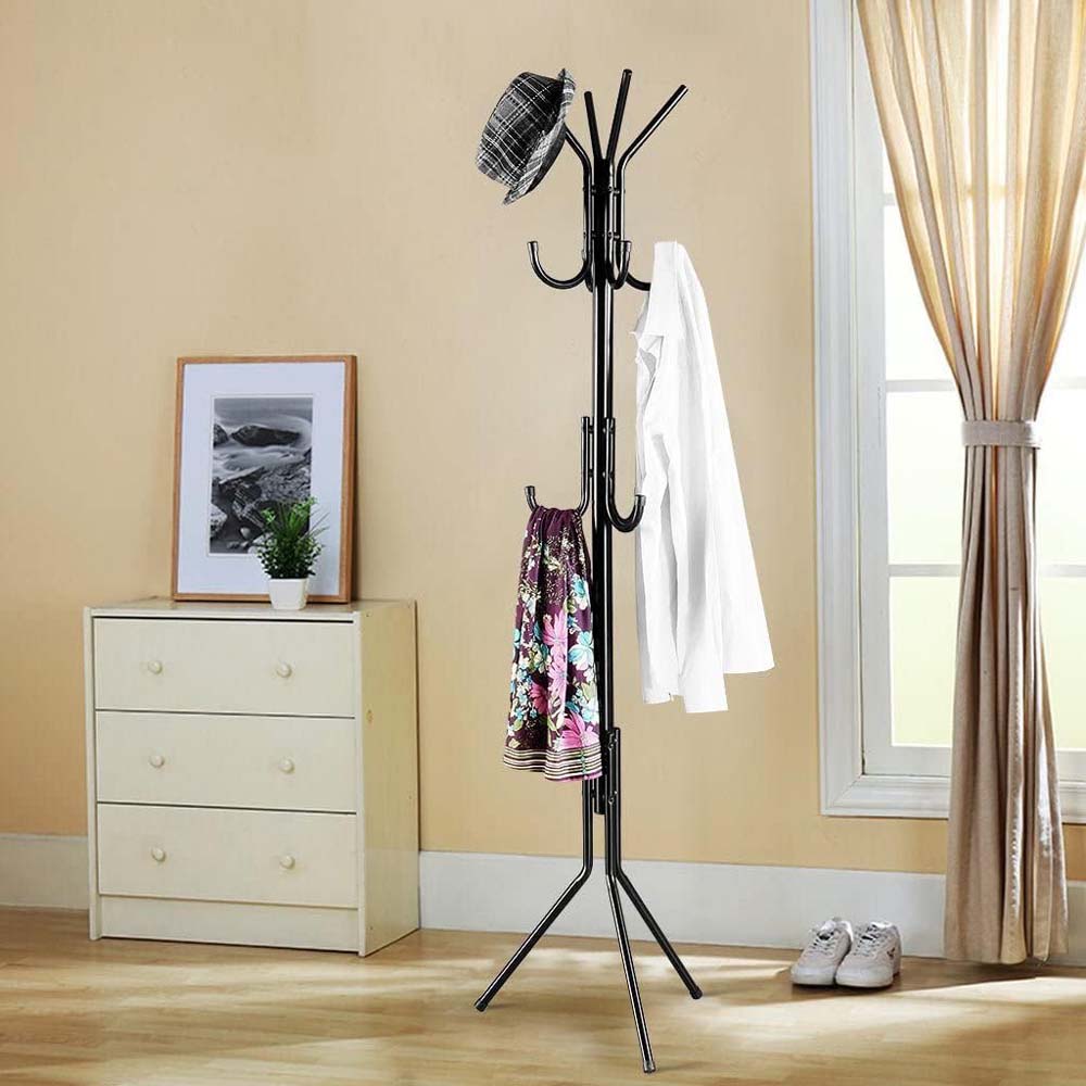 12-Hook Coat Rack Stand Wrought Iron