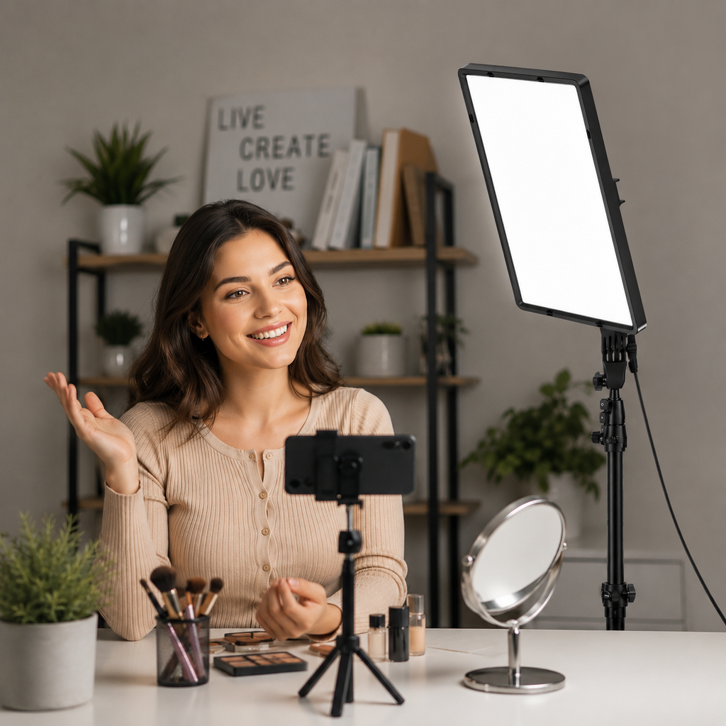 22-Inch Bi-Color LED Panel Light with 7-Foot Adjustable Tripod Stand and Phone Holder