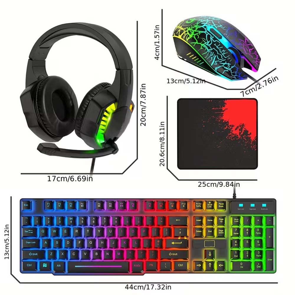 4-in-1 Gaming Combo: Wired Keyboard, Mouse, Headset