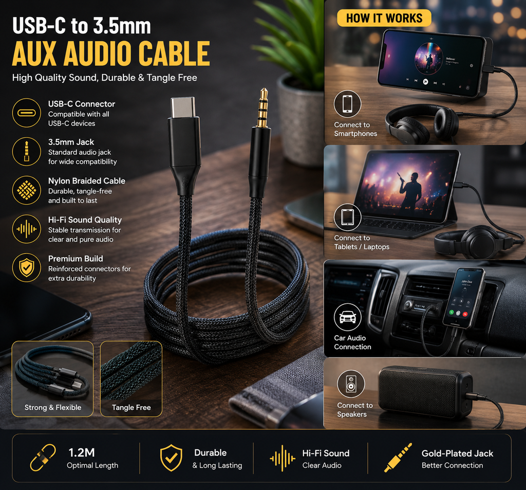GAC-365 Type-C to 3.5mm Aux Audio Cable