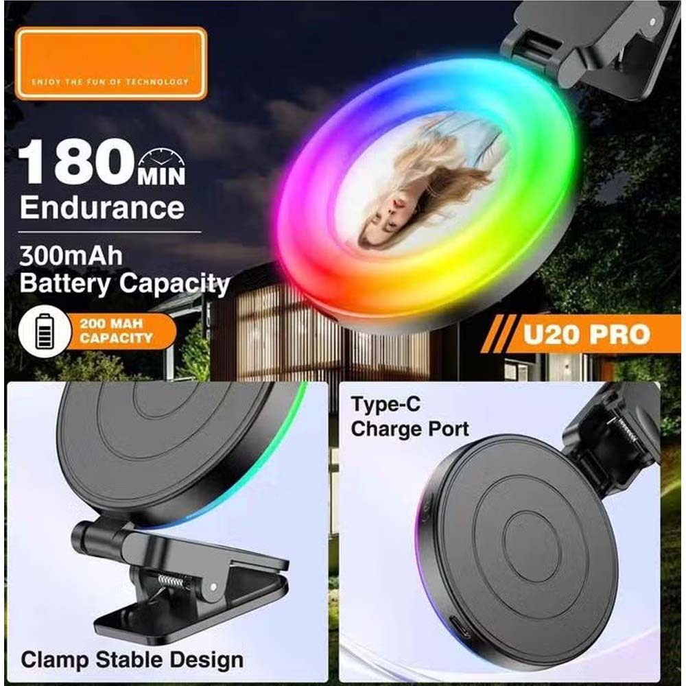 U20 PRO Ring Selfie Light RGB Clip LED Fill