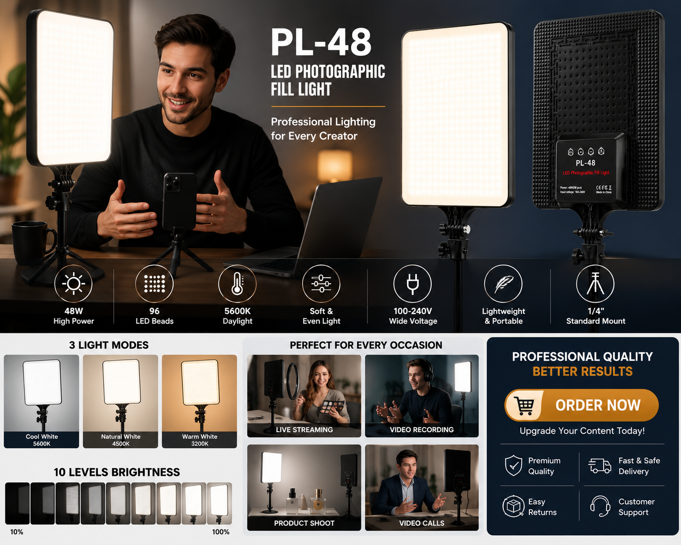 PL-48 Photo Studio LED Video Fill Lamp