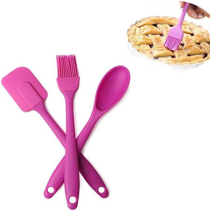 3 Piece Silicone Spatula Spoon & Brush