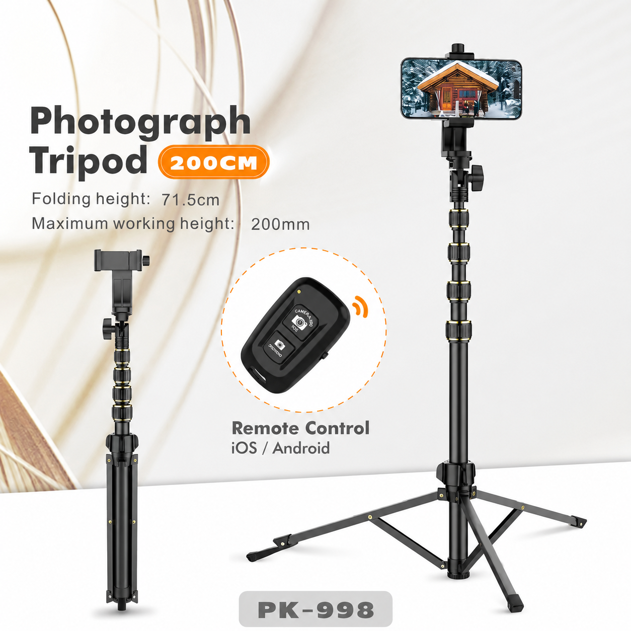 All-in-One 200cm Adjustable Aluminum Tripod Stand