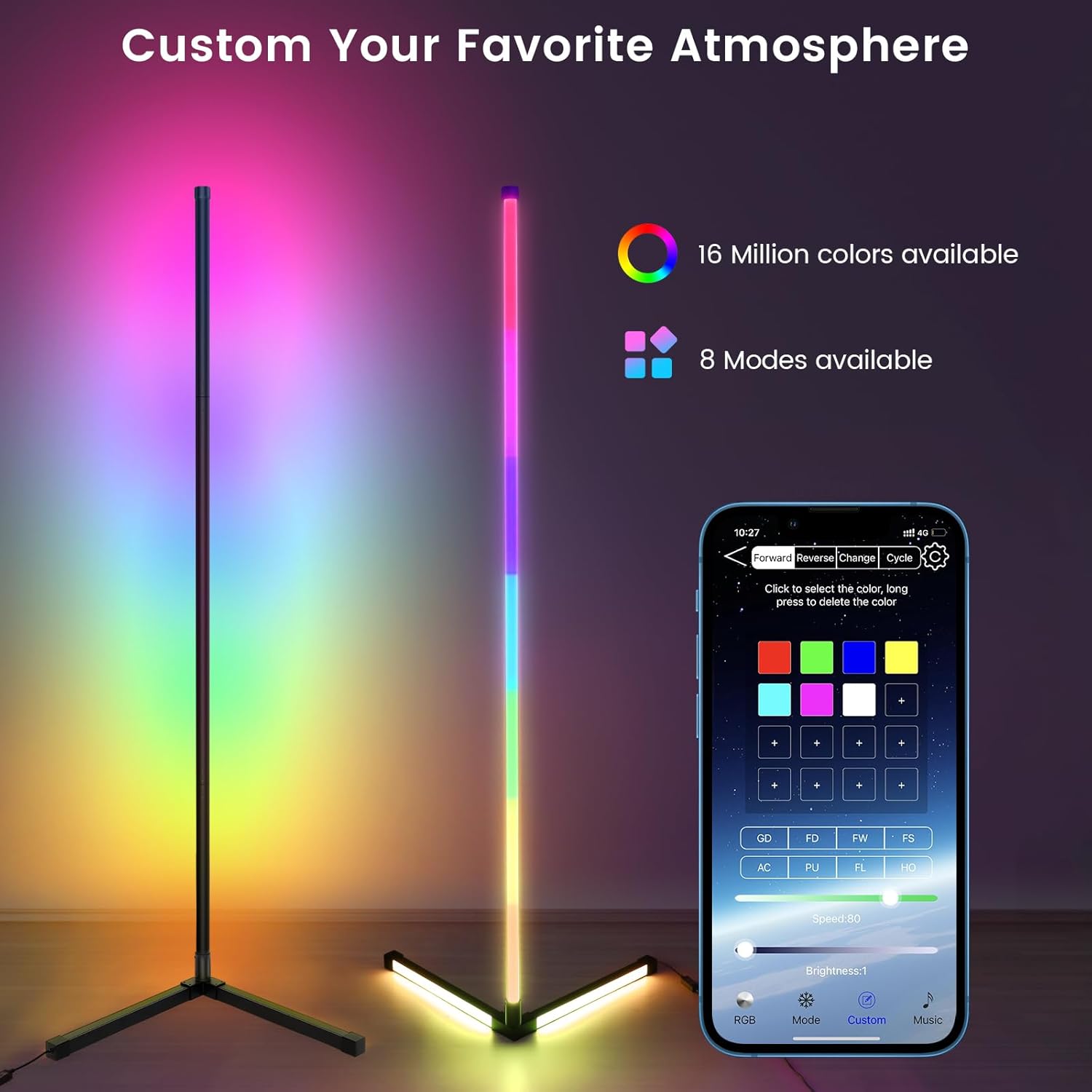 Smart RGB LED Floor Lamp, 62.2” Corner Light