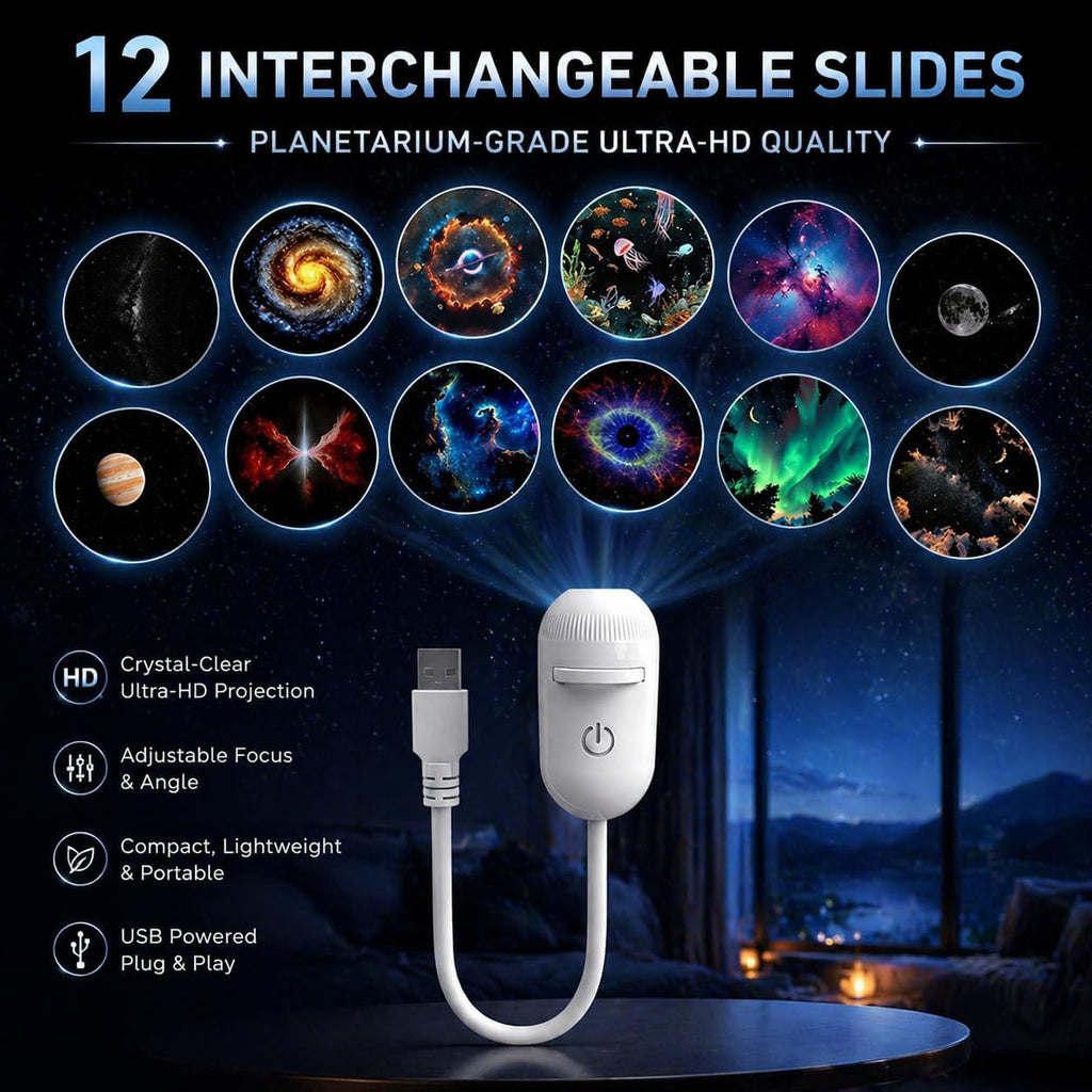 12-in-1 Galaxy Star Projector Night Light with 360° Adjustable Angle