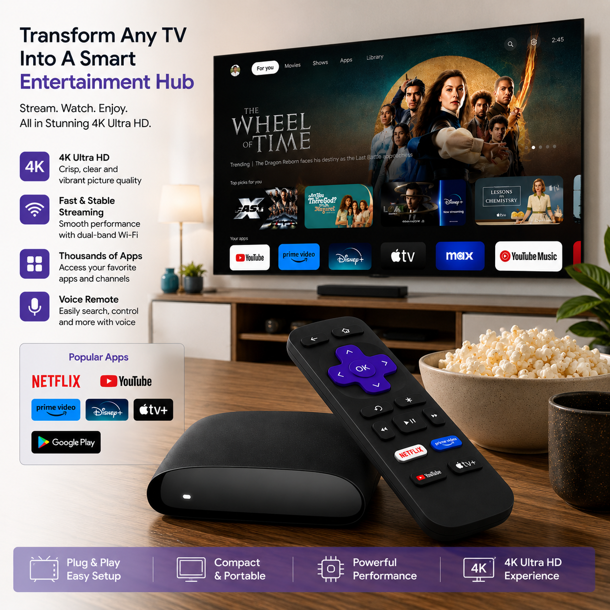 4K Ultra HD Streaming Media Player with Smart TV Platform