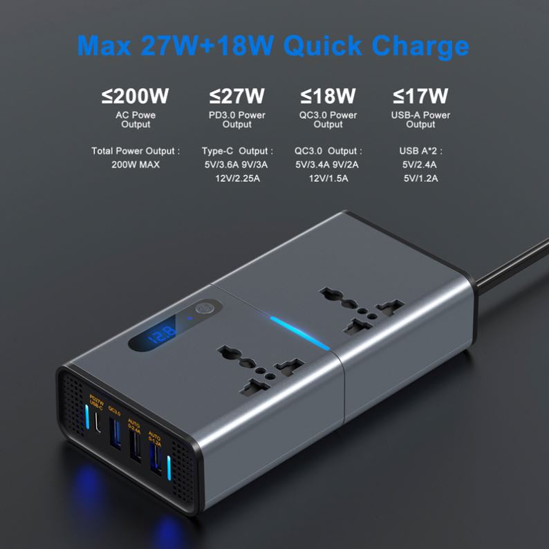 200W Universal Socket Power Inverter DC