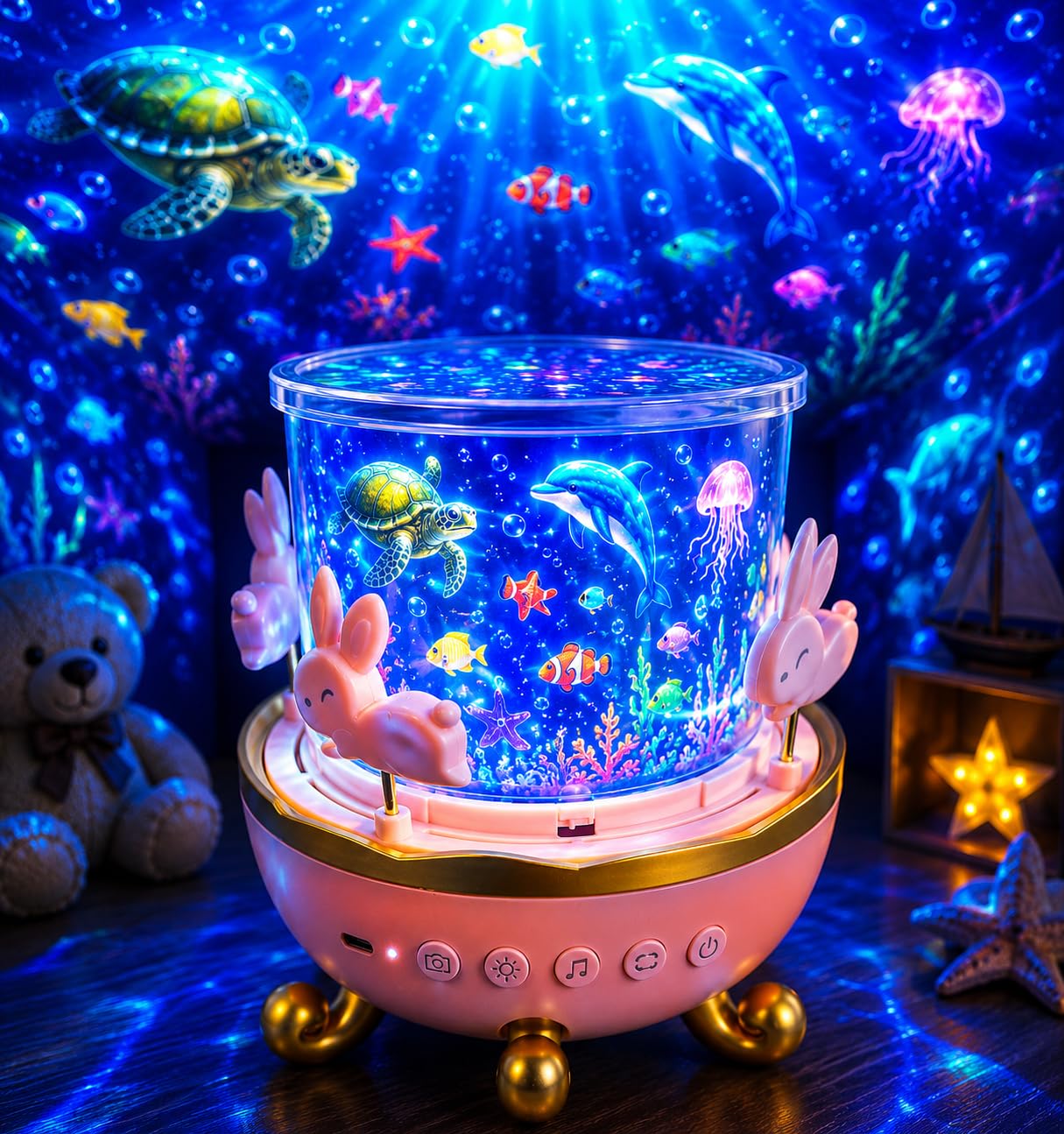 Bunny Carousel Night Light Projector with Star Sky Projection
