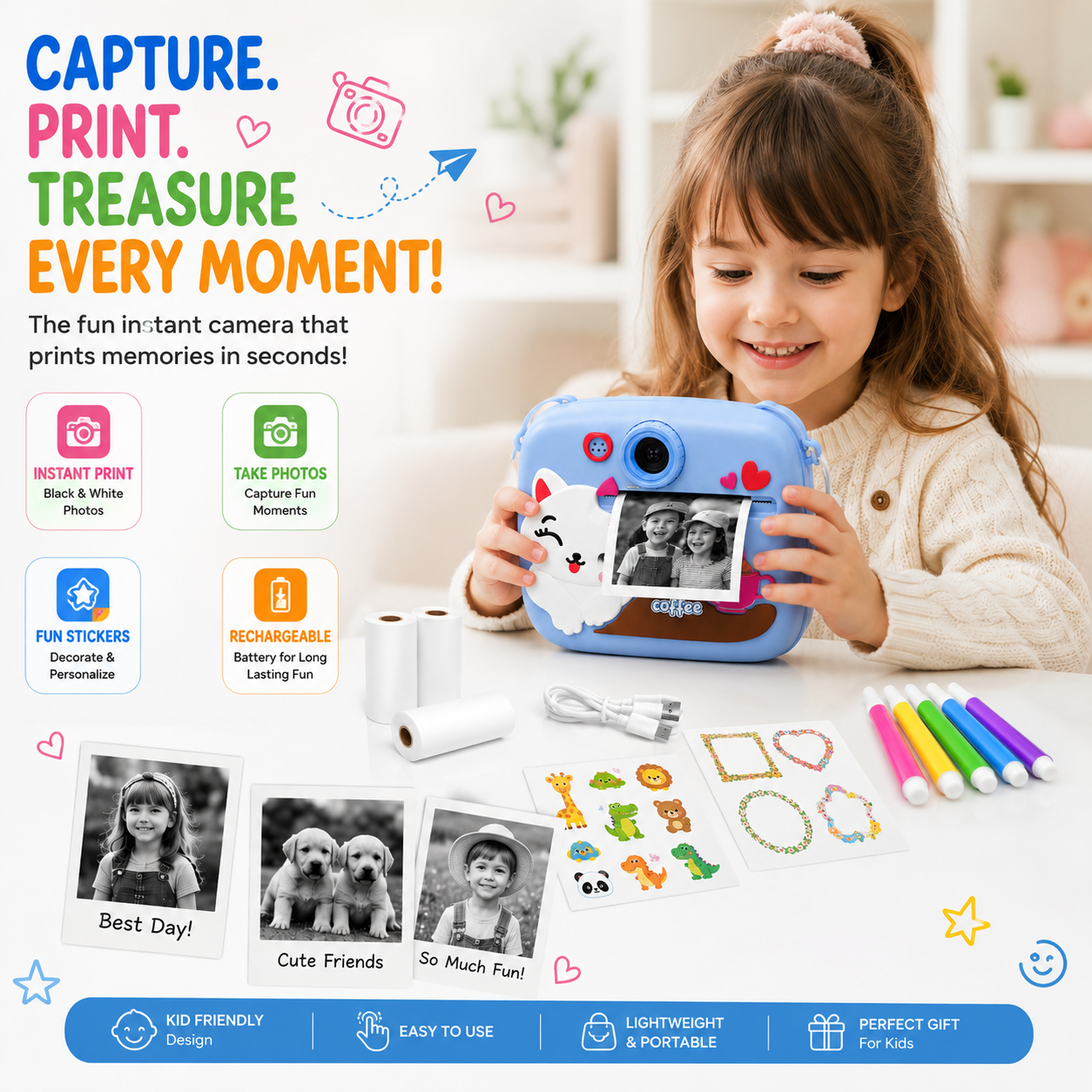 Kids Instant Print Digital Camera with 1080P Video