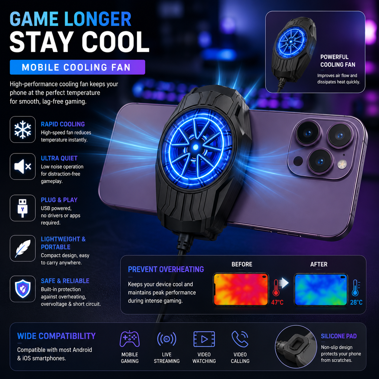 F17 Mobile Phone Cooling Fan with Fast Heat Dissipation