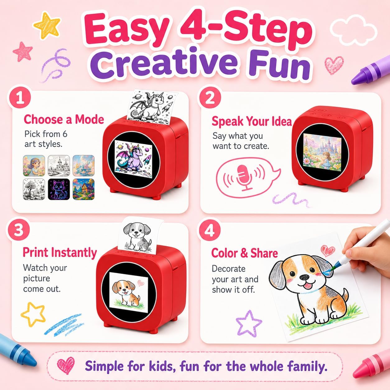 AI Voice Thermal Printer for Kids with HD Screen