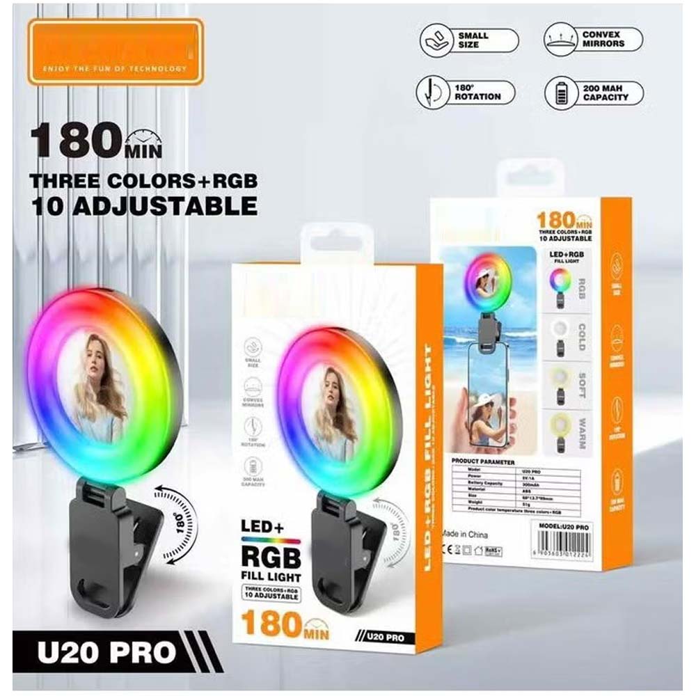 U20 PRO Ring Selfie Light RGB Clip LED Fill