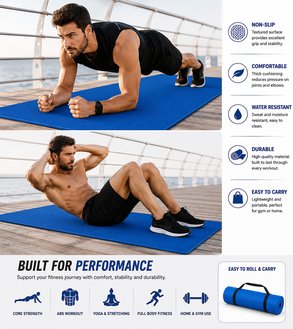Blue 6MM Non-Slip Yoga Mat