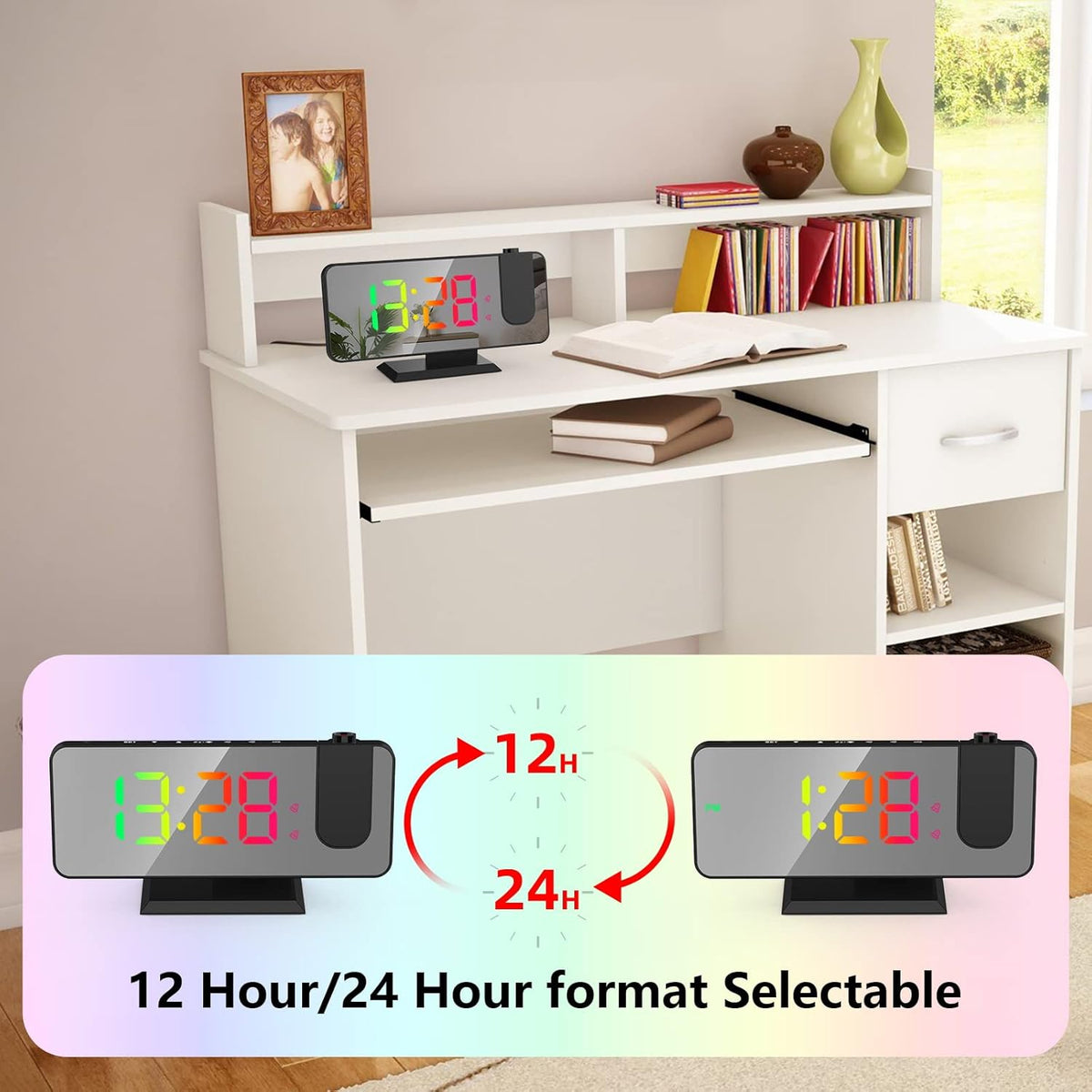 Projection Alarm Clock 180° Rotatable Ceiling