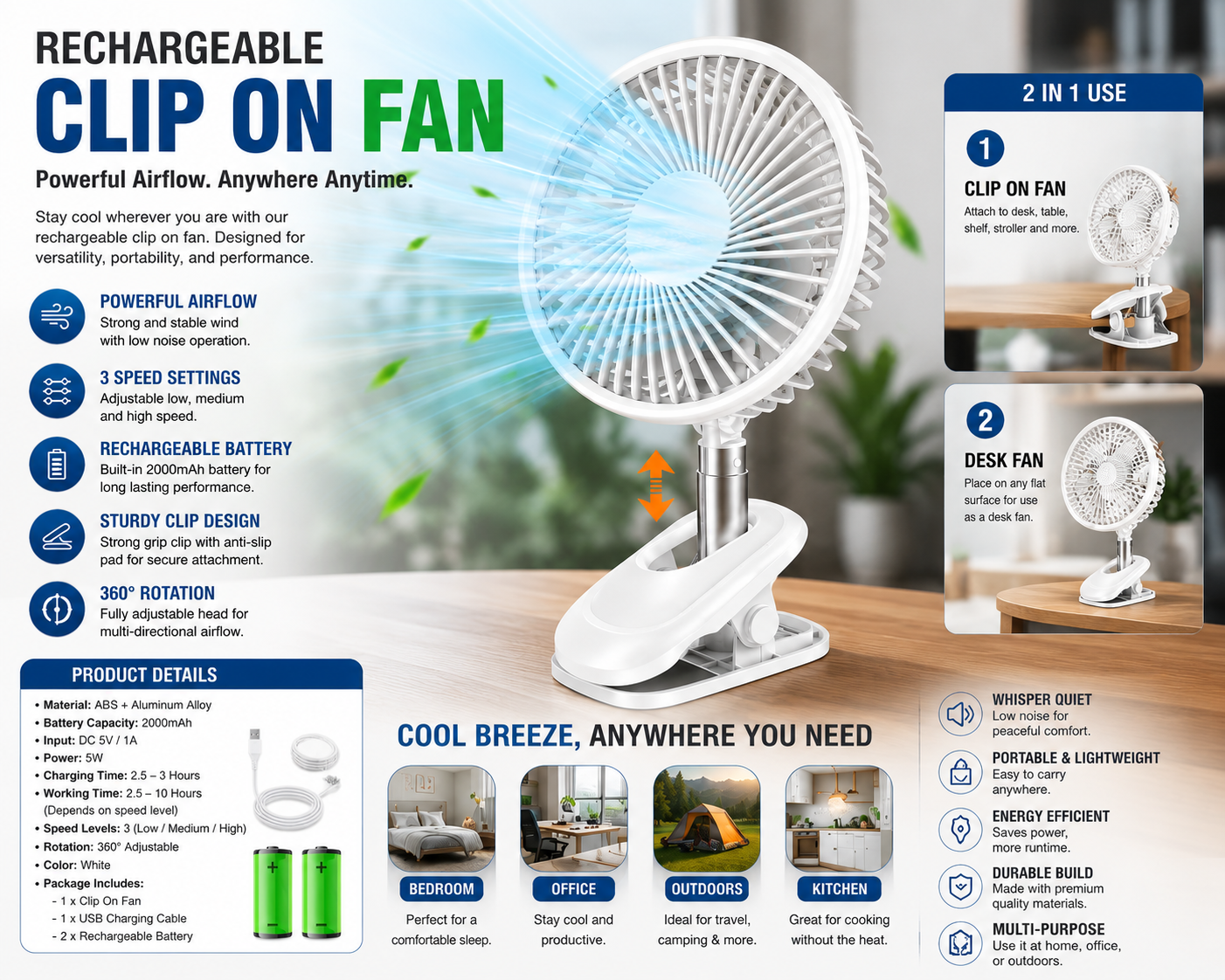 Handheld Rechargeable USB Portable Fan