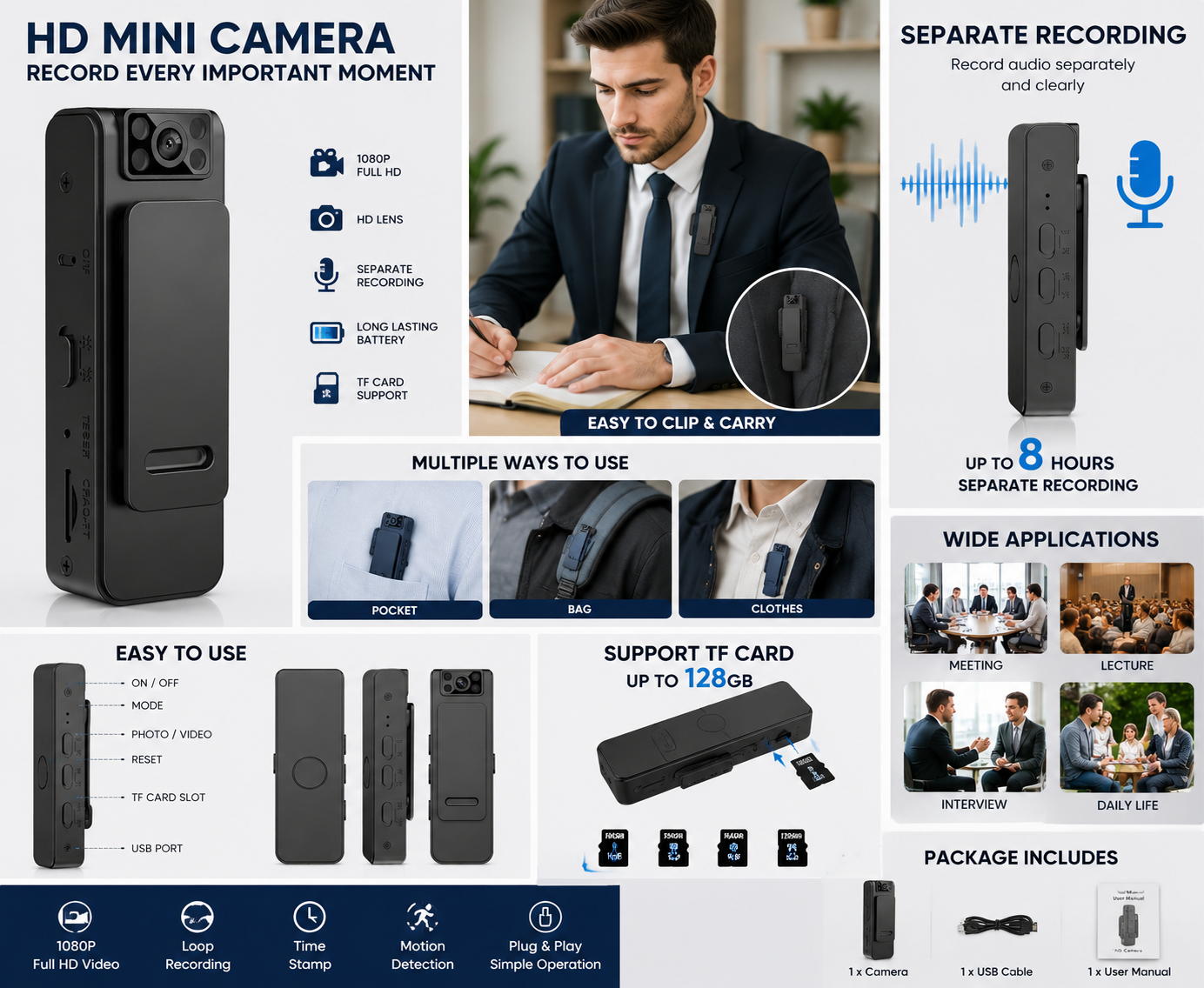 HD 1080p Noise Reduction Body Camera