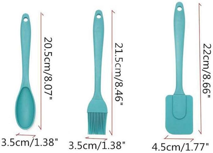 3 Piece Silicone Spatula Spoon & Brush