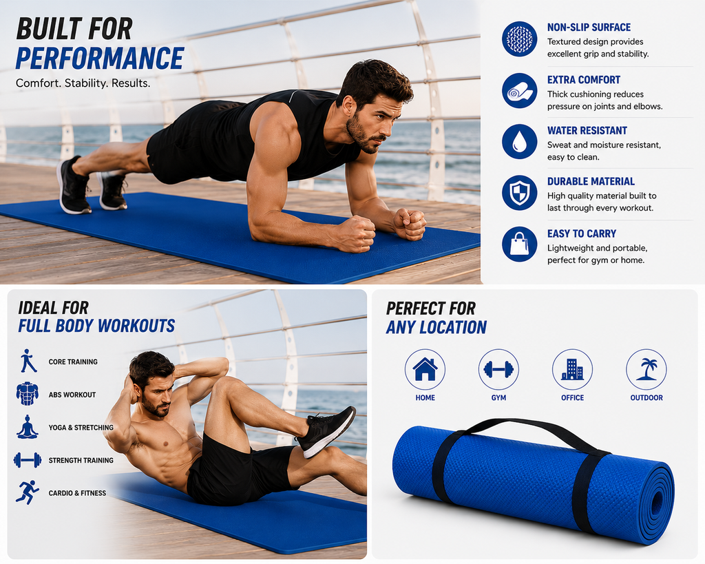 Blue 6MM Non-Slip Yoga Mat