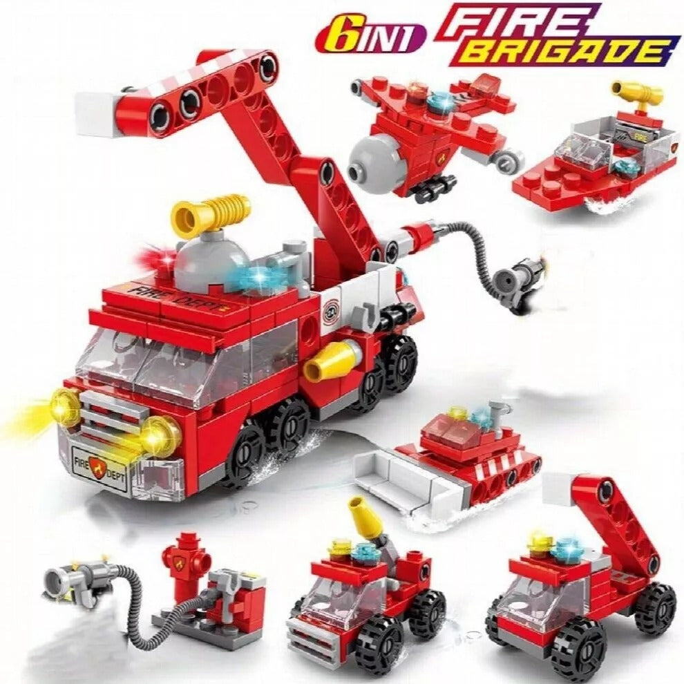 6-in-1 Fire Brigade Truck Building Blocks Set