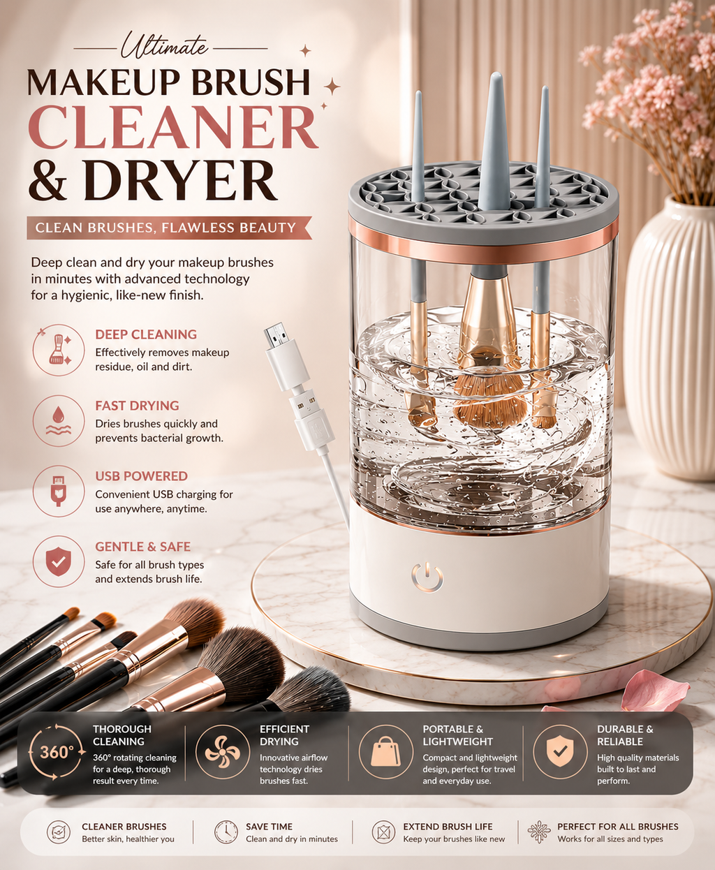 3-in-1 Automatic Makeup Brush Cleaning