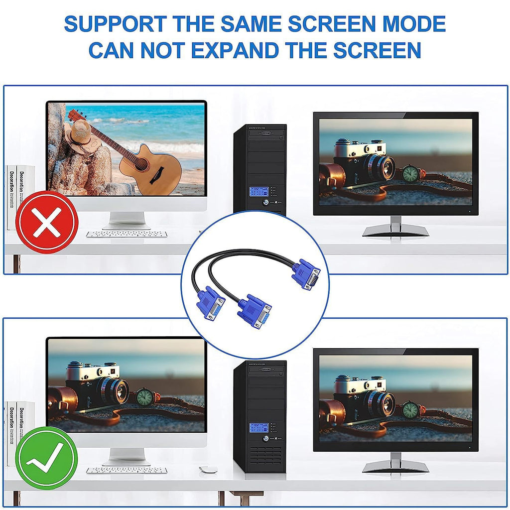 Dual VGA Splitter Cable: 1 Male to 2 Female