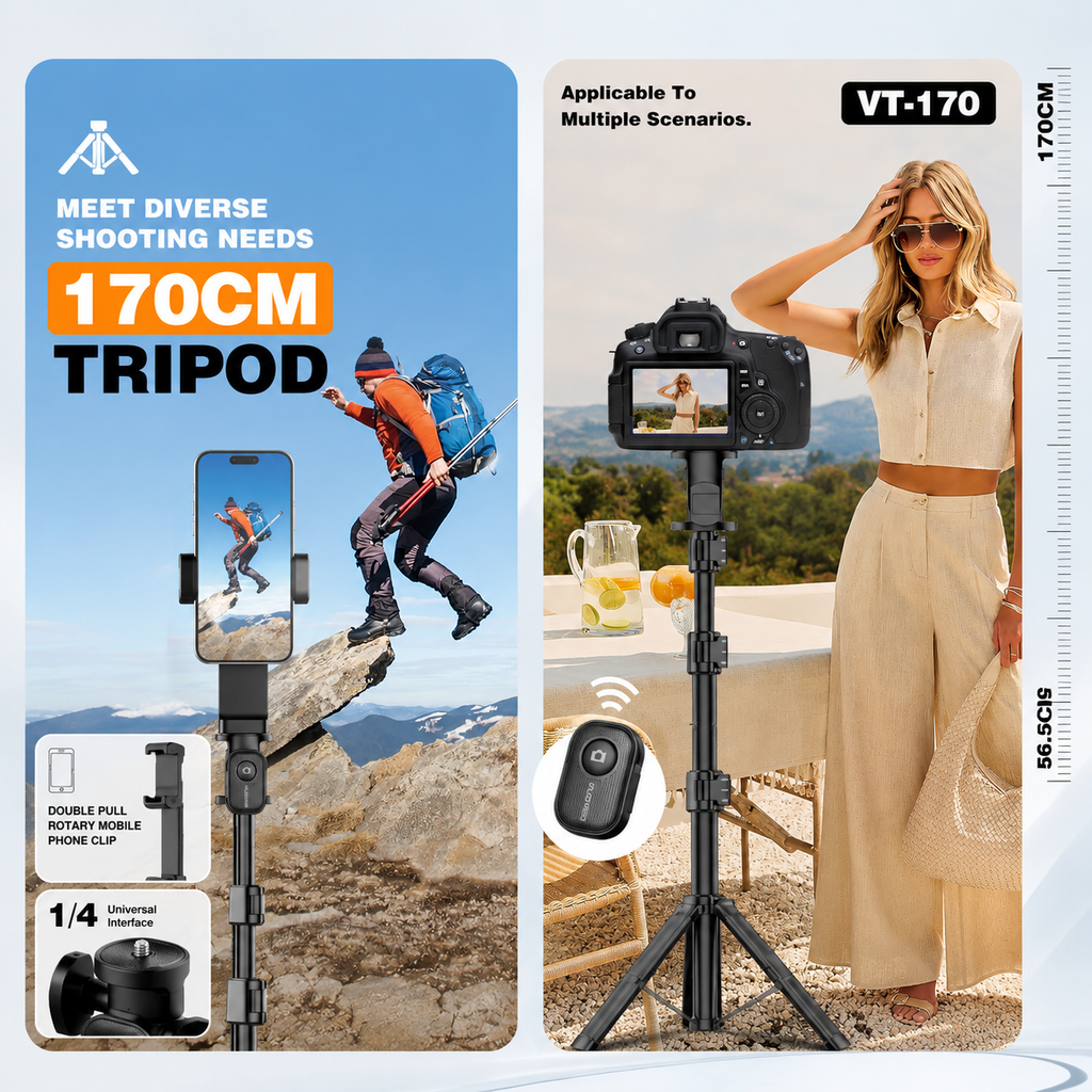 Professional 67-Inch Aluminum Alloy Camera Tripod with Wireless Remote Control