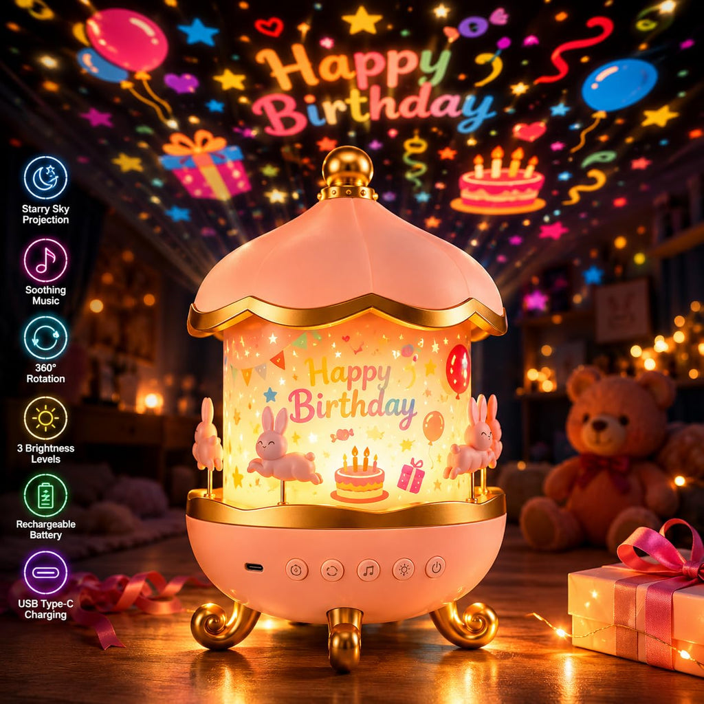Bunny Carousel Night Light Projector with Star Sky Projection