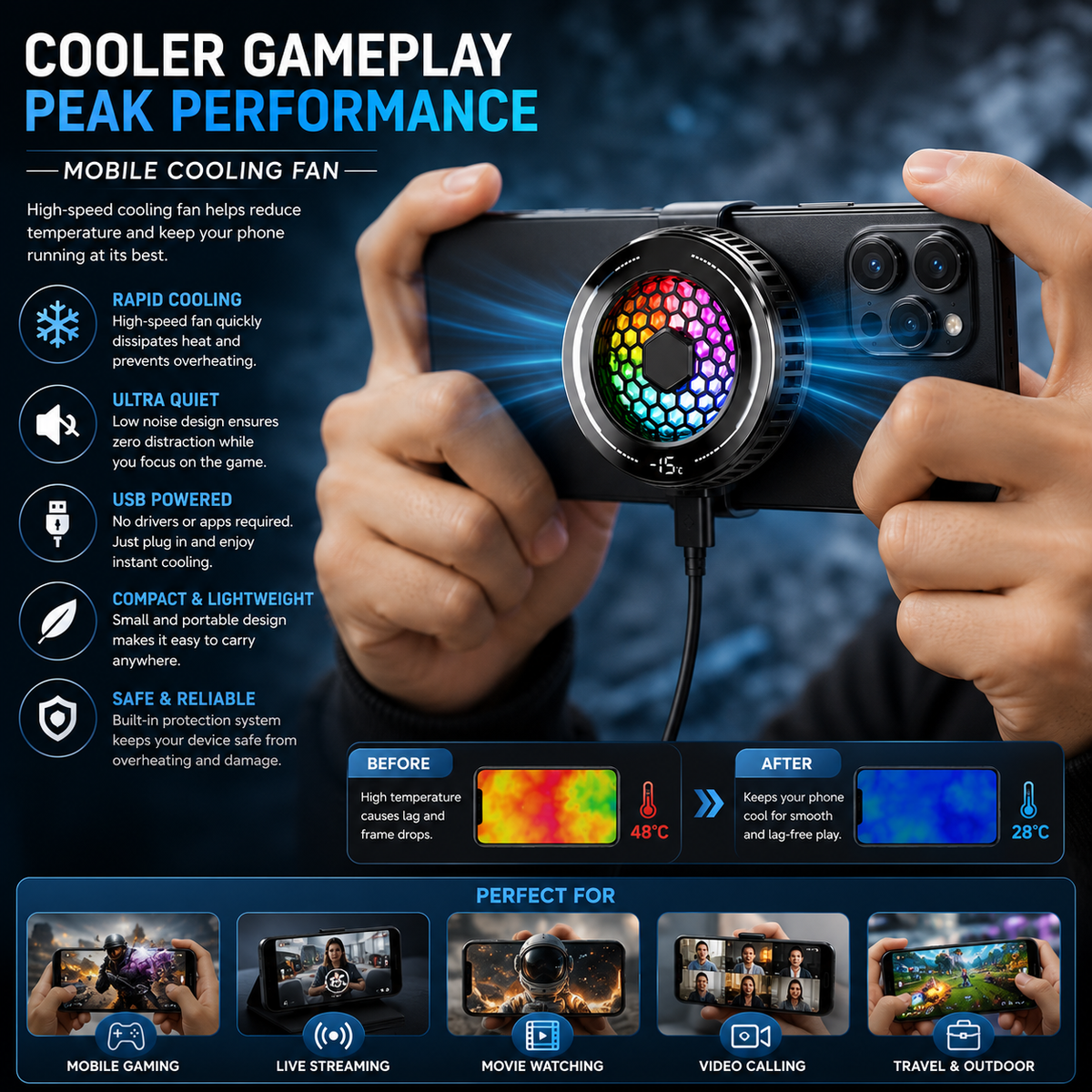 AI Magnetic Semiconductor Phone Cooler with Intelligent Temperature Control