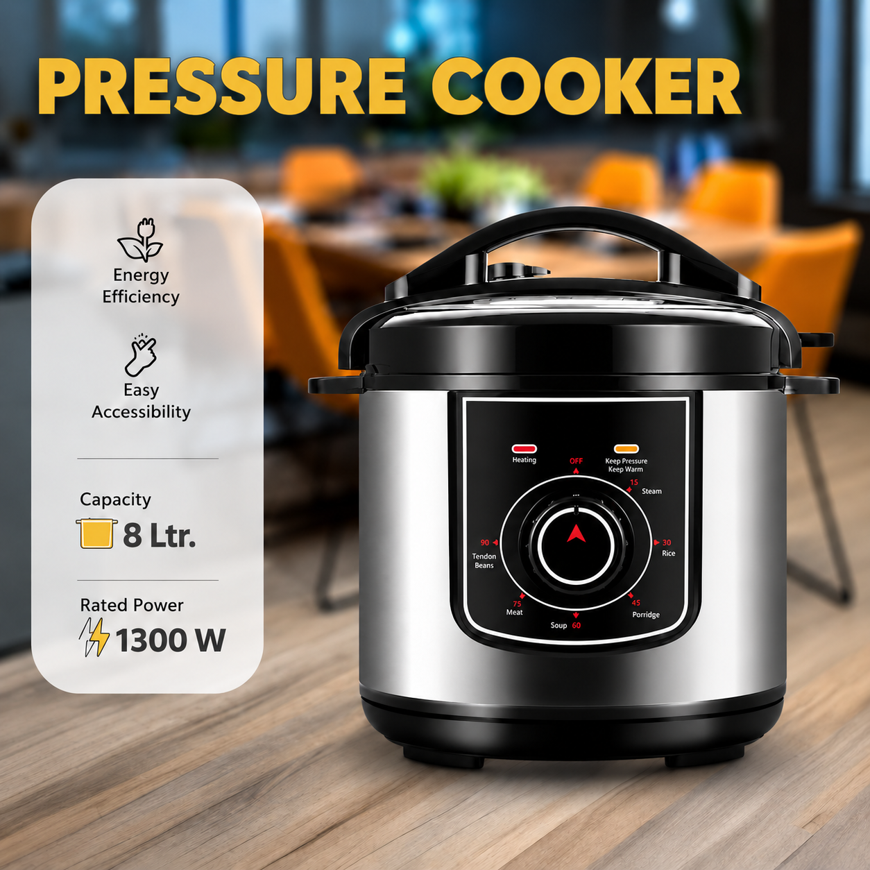 Digital Electric Pressure Cooker 8L with Stainless Steel Body