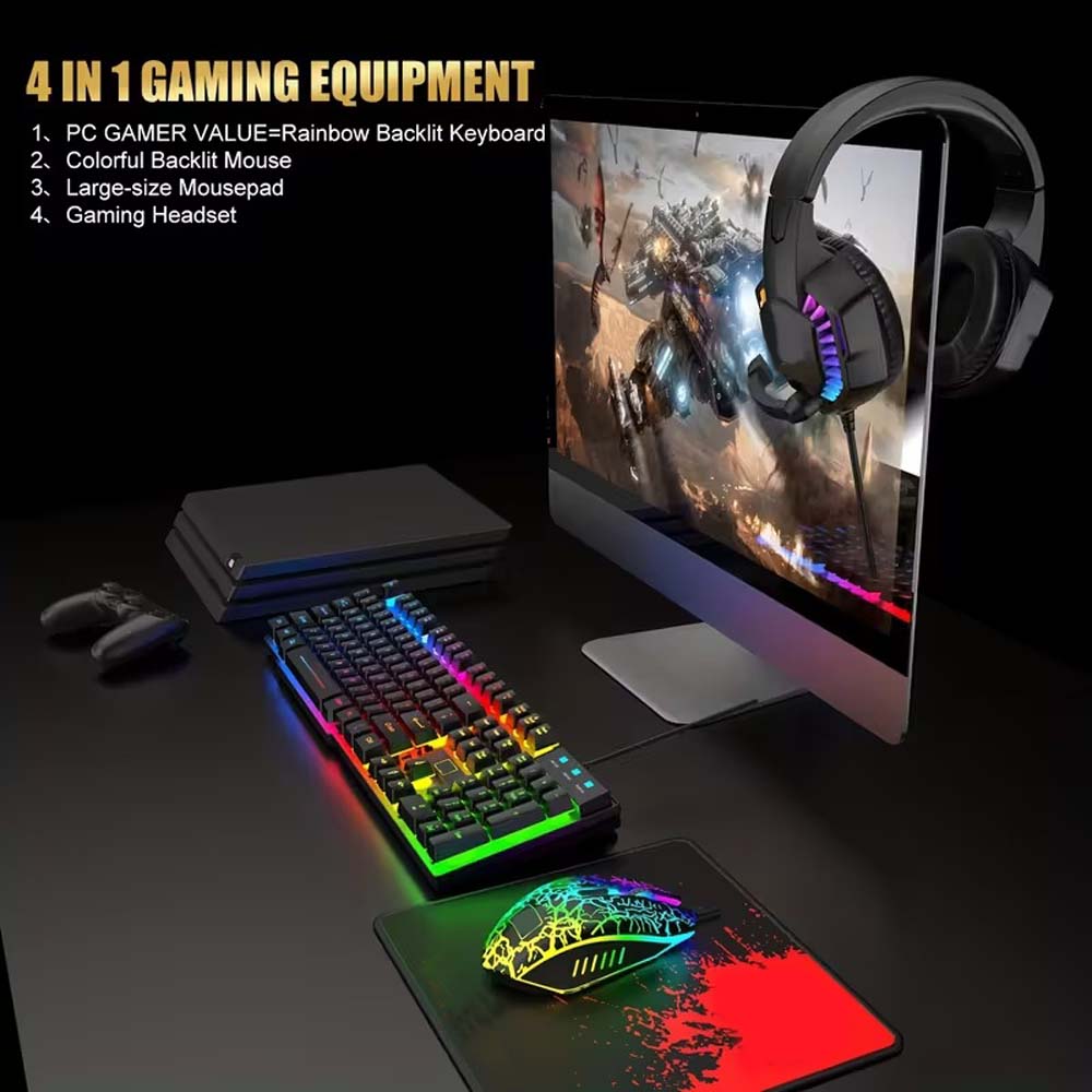 4-in-1 Gaming Combo: Wired Keyboard, Mouse, Headset