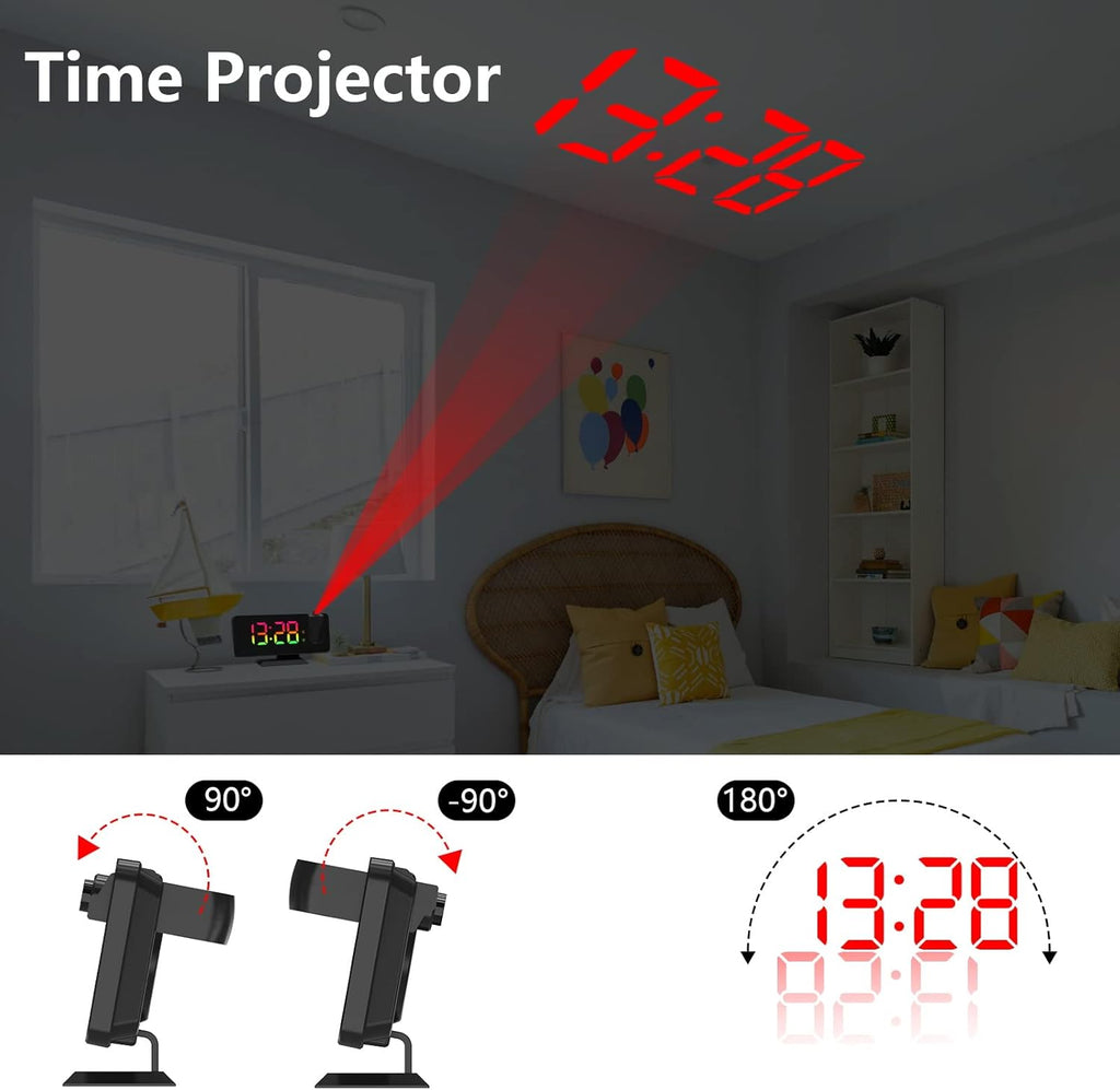 Projection Alarm Clock 180° Rotatable Ceiling