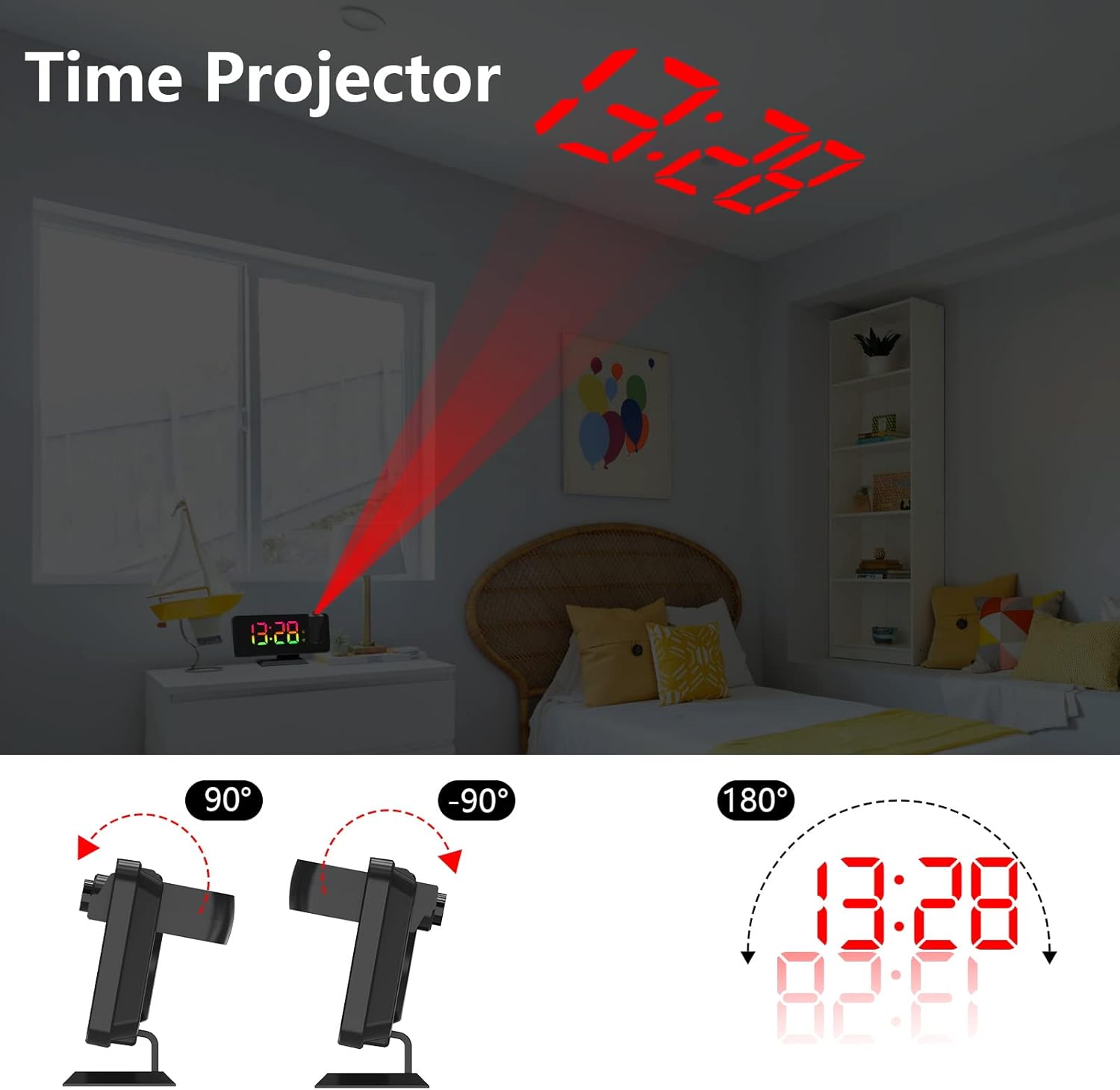 Projection Alarm Clock 180° Rotatable Ceiling
