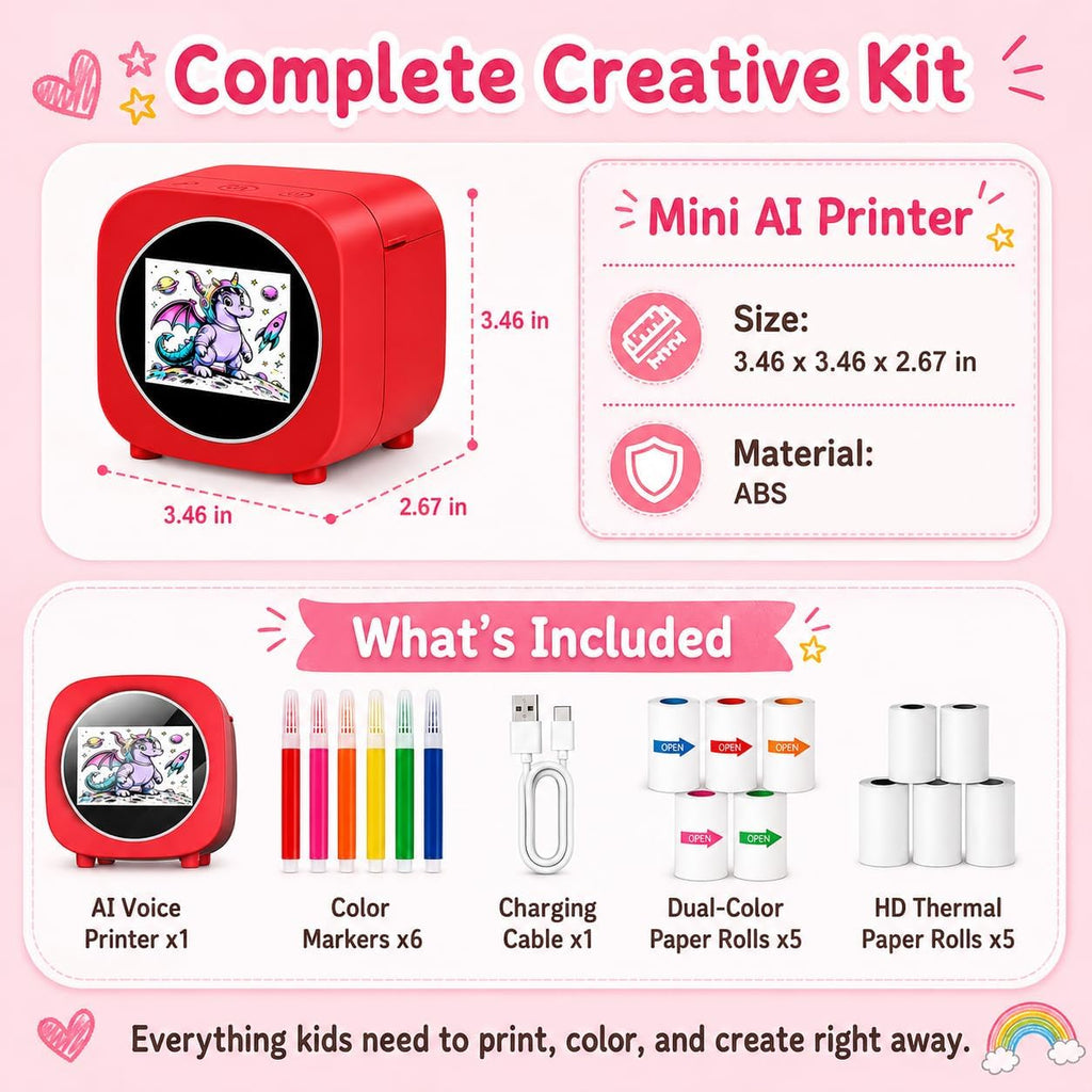 AI Voice Thermal Printer for Kids with HD Screen