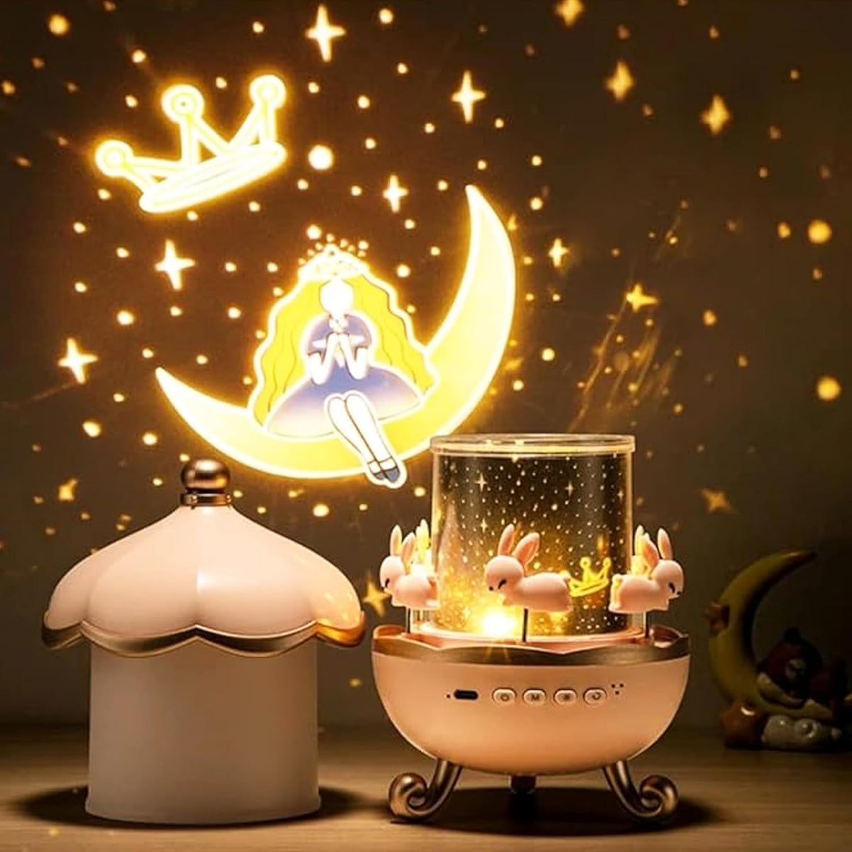 Bunny Carousel Night Light Projector with Star Sky Projection