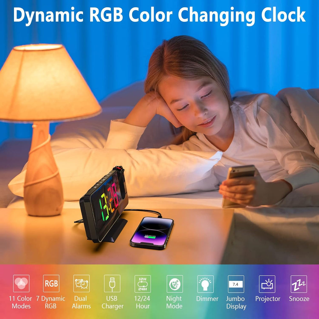 Projection Alarm Clock 180° Rotatable Ceiling