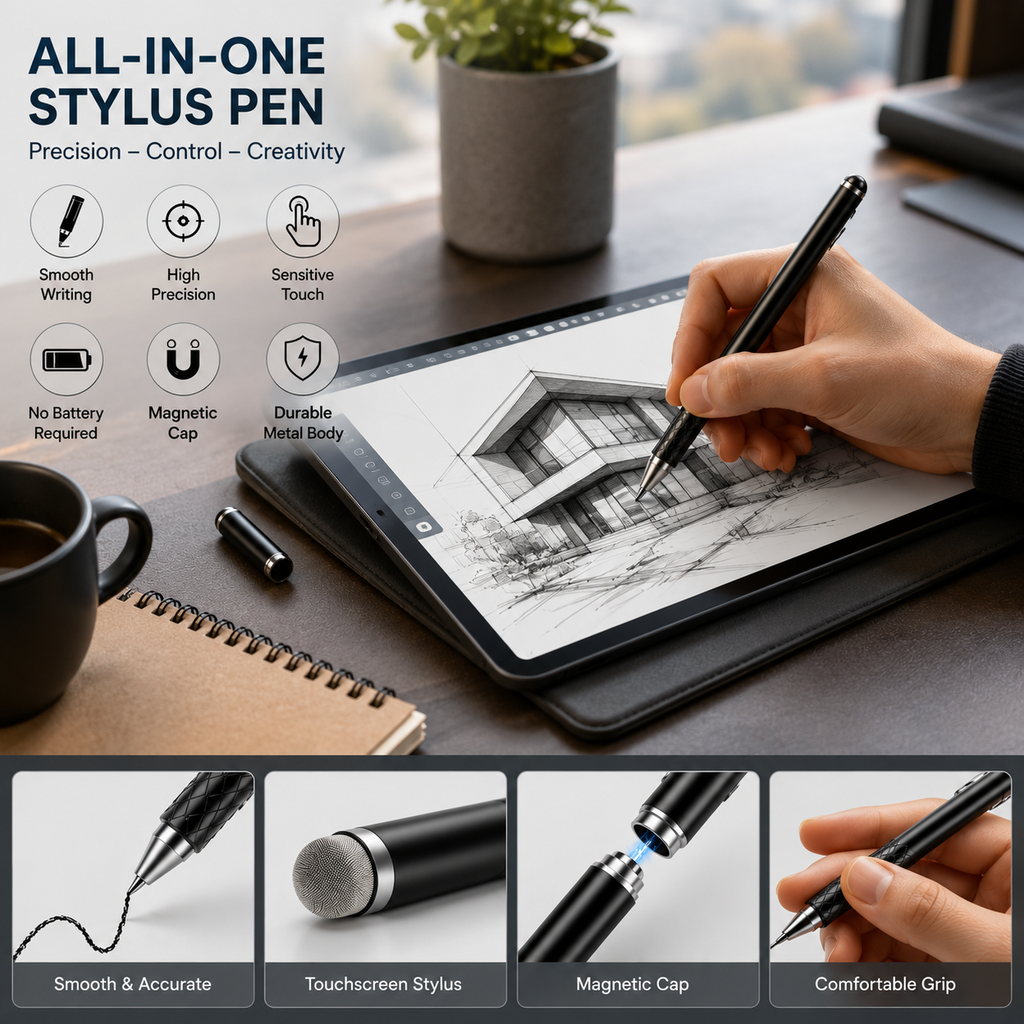 3-in-1 Universal Active Stylus Pen GD-P1202 with Fine Tip
