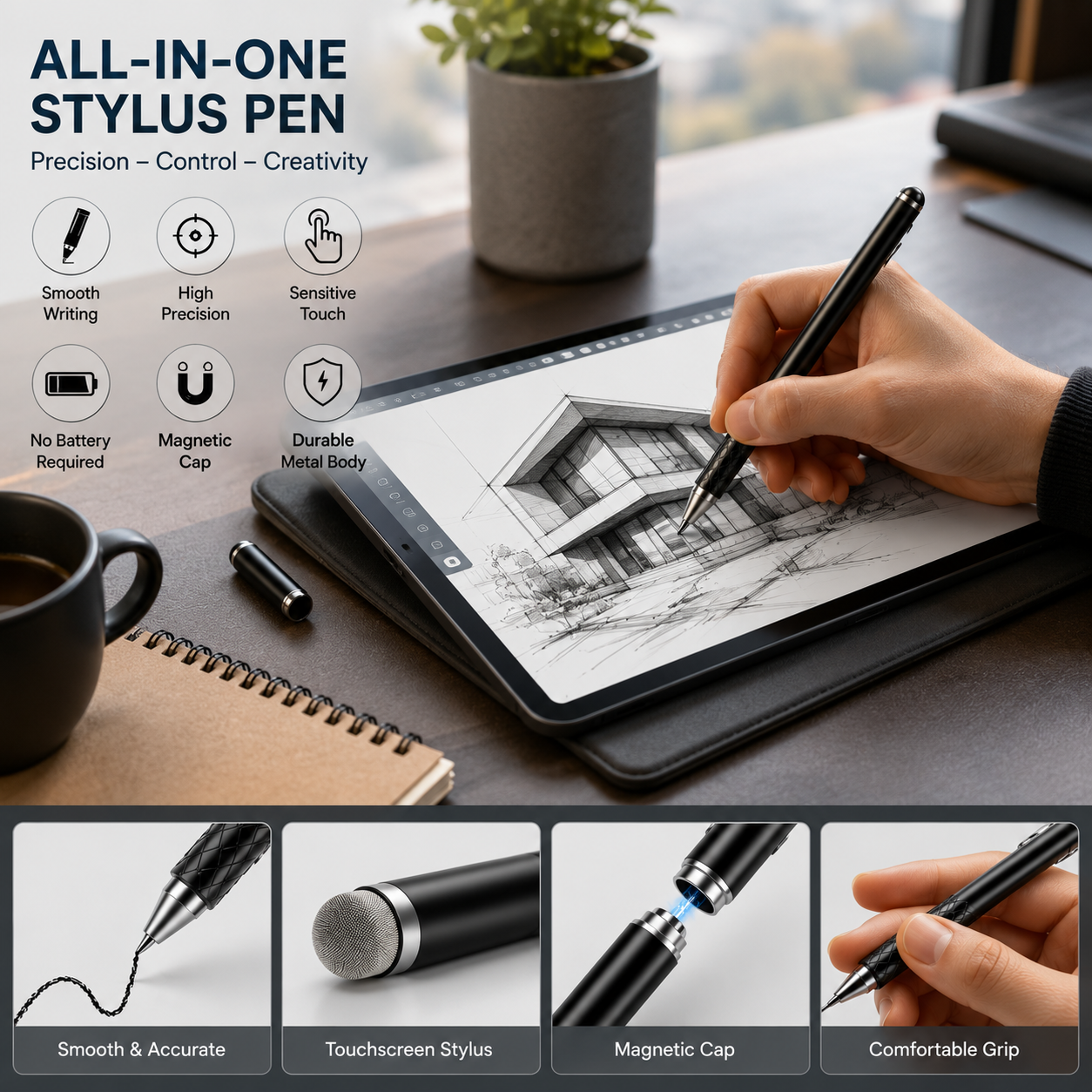 3-in-1 Universal Active Stylus Pen GD-P1202 with Fine Tip