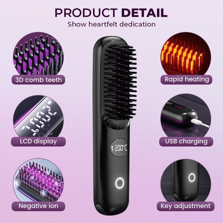 Portable Cordless Hair Straightener Brush