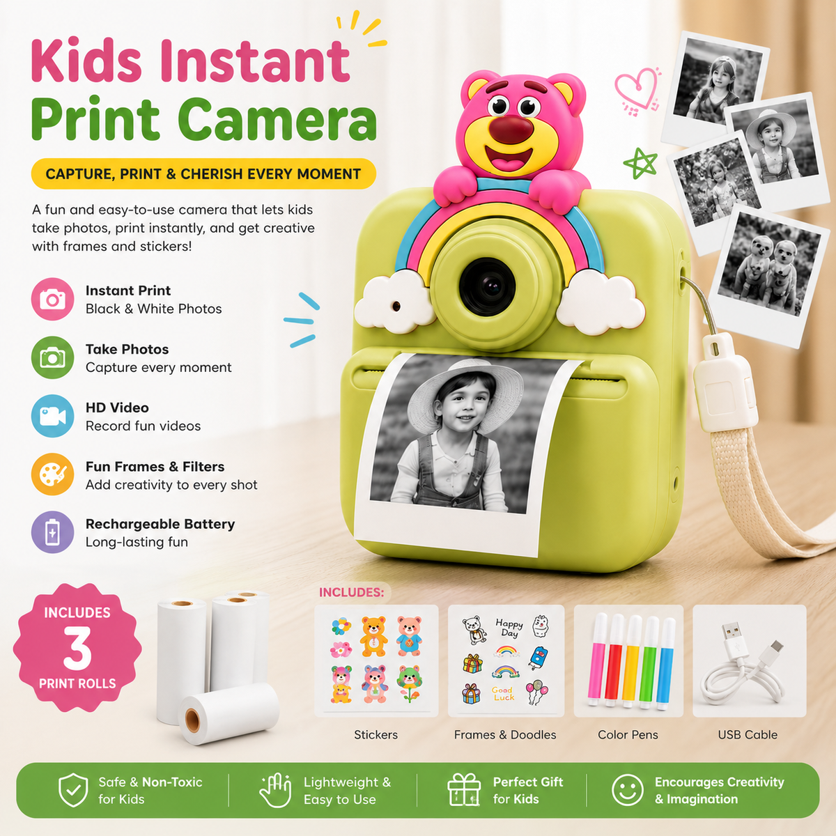 Kids Instant Print Camera with Thermal Printing