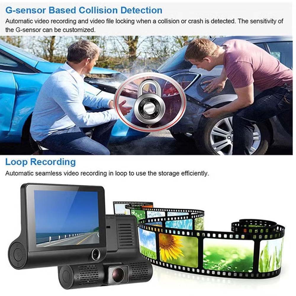 DX3618 3-Channel Car Dashcam. 4" HD display