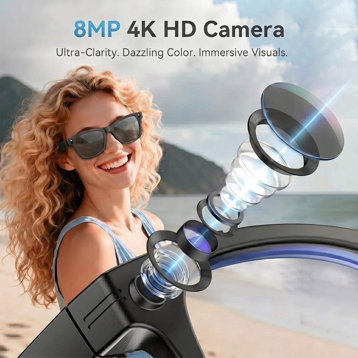 AI Smart Glasses with 8MP 2K HD Camera