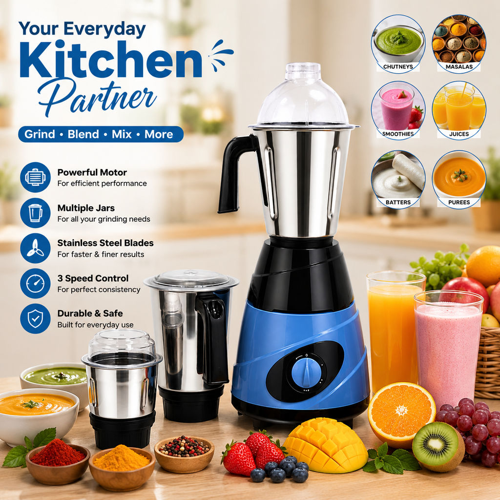 550W Mixer Grinder with 3 Stainless Steel Jars