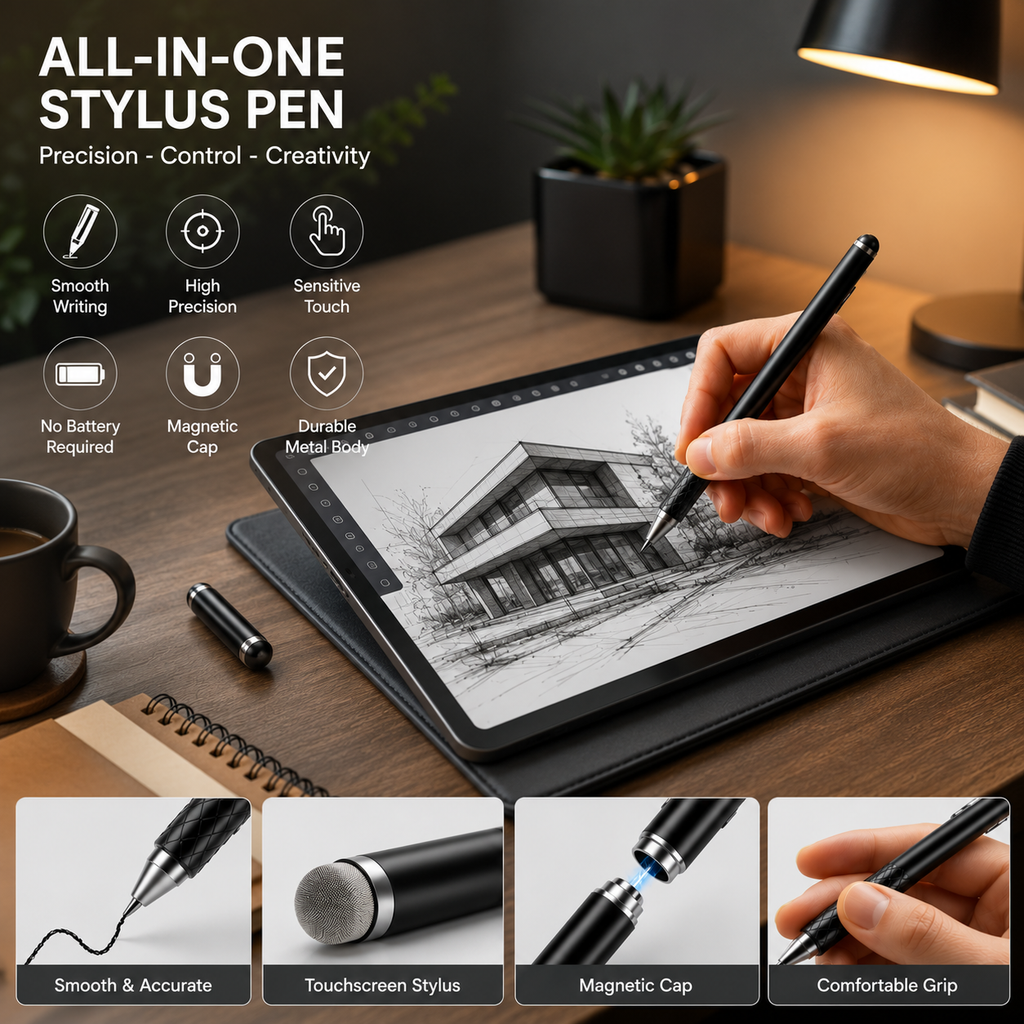 3-in-1 Universal Active Stylus Pen GD-P1202 with Fine Tip