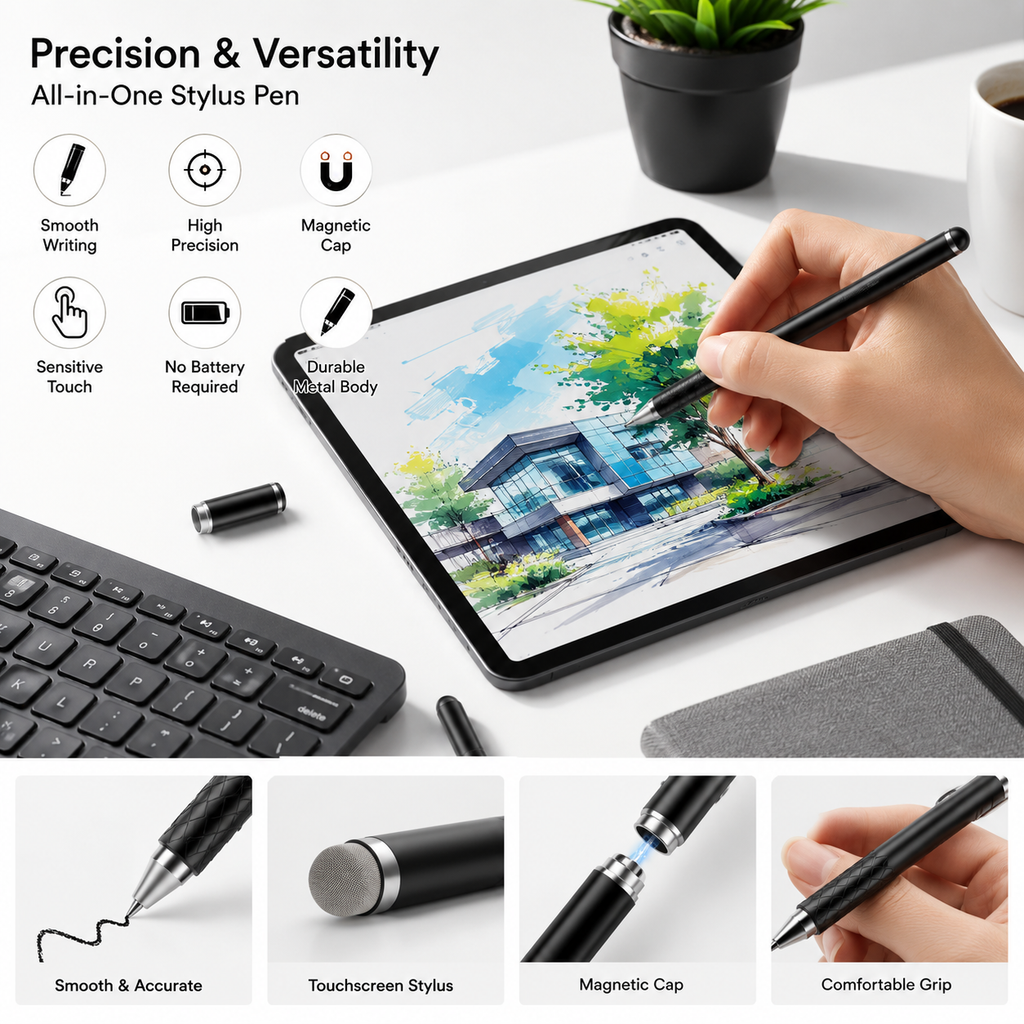 3-in-1 Universal Active Stylus Pen GD-P1202 with Fine Tip