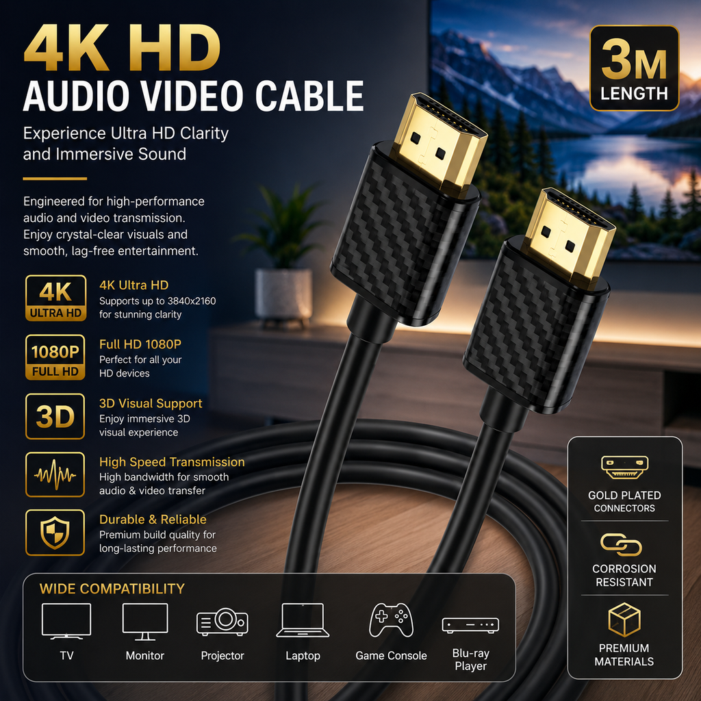 3 Meter HDMI to HDMI Cable with 4K Ultra HD