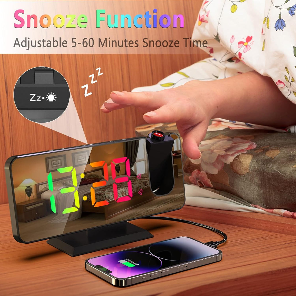Projection Alarm Clock 180° Rotatable Ceiling